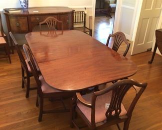 Duncan Phyfe Style Dining Table with Hepplewhite Shield Back Chairs Circa 1790