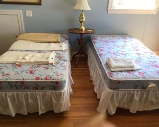 Twin Beds with Vintage Draperies