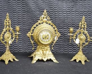 3 pc Bronze /Brass Clock Set 