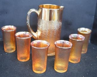 Carnival Glass Tree Bark Water Set 