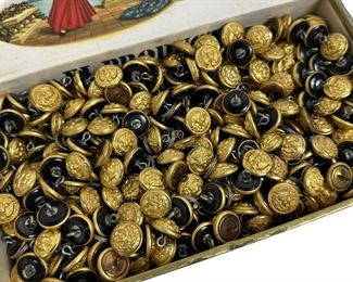 Large Lot of US Military Gold Plated Uniform Buttons in Cigar Box