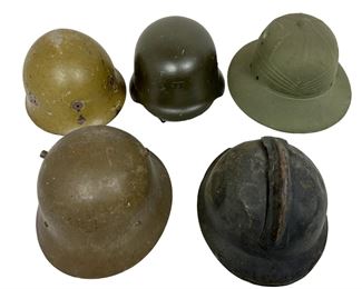 5 Misc. Vintage Military Helmet Lot - French Pith Japanese