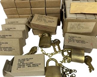 35 NOS US Set Junkunc Bros. American Lock Co Brass Padlock w/ Chain Lot