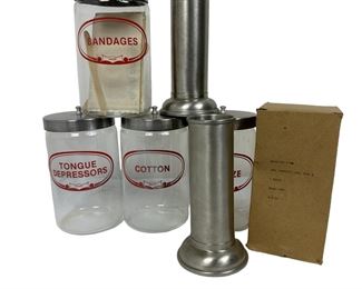 Vintage Doctor's Office Jars & Surgical Stainless Forceps Holders