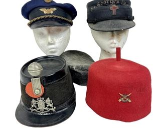 4 Antique / Vintage Dutch Cap Hat Lot Pilot St George Fez Kepi