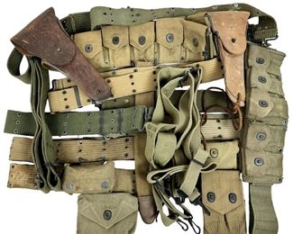 WWI WWII US Belt Holster Ammo Pouch Webbing Lot