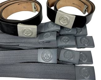 12 Surplus East German Belt & Buckle Lot Leather & Nylon