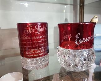 Antique Ruby Red Flash/Pressed Glass Tumblers