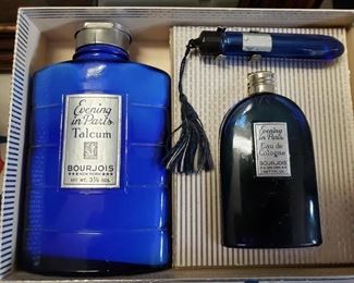 Vintage Evening In Paris Perfume Set In Box, Cobalt Bottles.