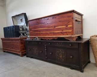 Four large/oversize trunks. Nicely crafted and one used in earlier day travels/as a Hope Chest.
