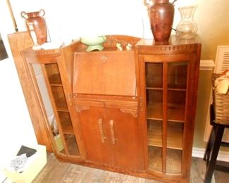 Vintage Secretary with side glass door storage