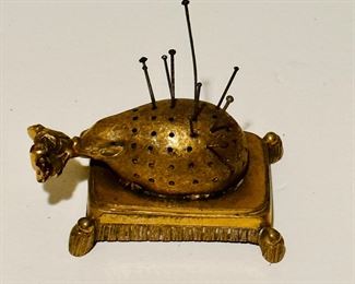 Antique brass pin cushion