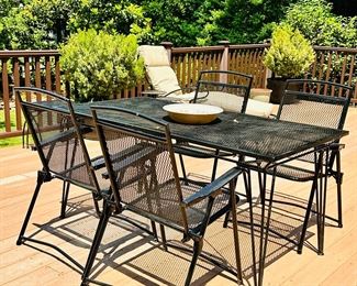 Patio table and 4 metal folding chairs