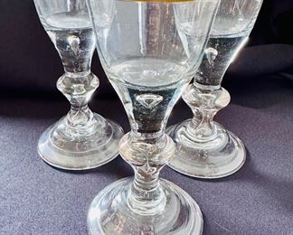 3 hand blown bulbous glasses with gold rim (c. 1860)