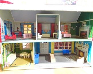 Metal Doll House with Plastic Furnishings