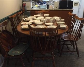 Cambridge dining table with two leaves and eight chairs. 