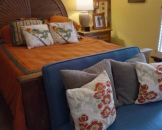 This modern Blue Settee/bench is a great size for a smaller room. 