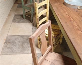 Close up of the chairs and farm table