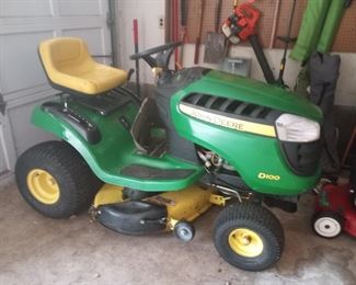 John Deere lawn tractor. There is also a trailer 