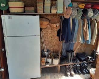 fridge, Carhardt, berry baskets, hats, boots