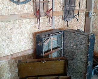 steamer trunks, vintage sleds