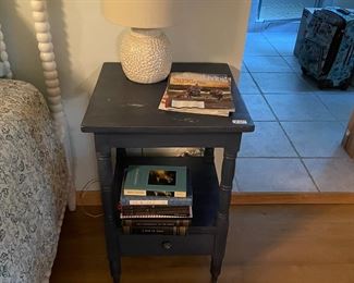 Side table and lamp.