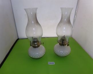 cream hobnail oil lamps