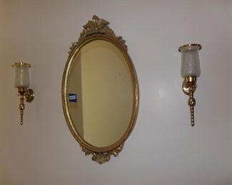 gold frame mirror and sconces