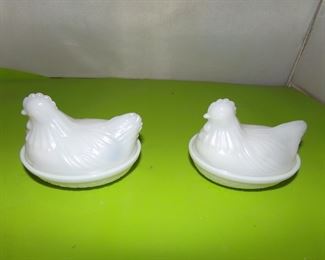 small milk glass hen on a nest