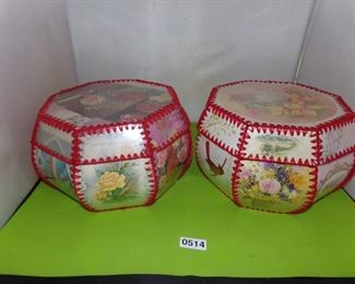 Vtg handcrafted sewn greeting card storage basket