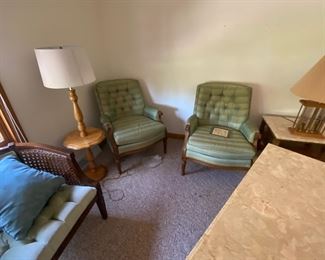 Hi, back wing chairs, beautifully upholstered tufted