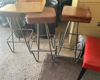 3? Mid-Century Modern Wrought Iron Bar Stools after Frederick Weinberg