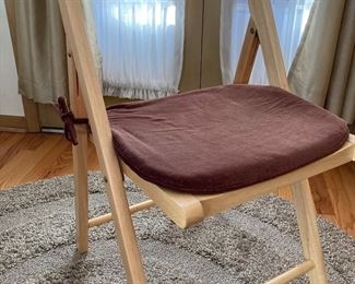 4 Blonde Wood Folding Chairs with Brown Padded Cushions