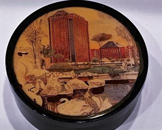 Dallas Texas Collectible , The Anatole Hotel trinket box with a Q102 10 Years event ticket on the bottom side. 
