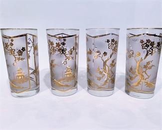 Mid Century Chinoiserie style barware Collins tumblers 