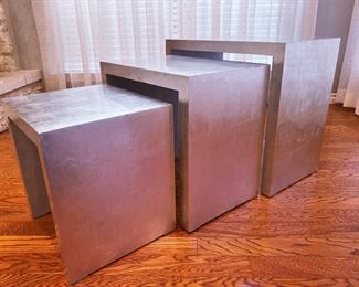 Silver metallic nesting tables by Z Gallerie of California 