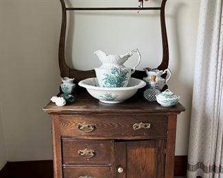 Oak washstand 
Antique ironstone