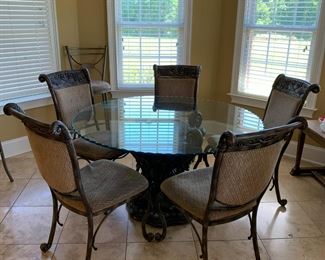 #8	Ashley Furniture Round Glass Top Table w/5 chairs - 54Dx 29T	 $350.00 			
