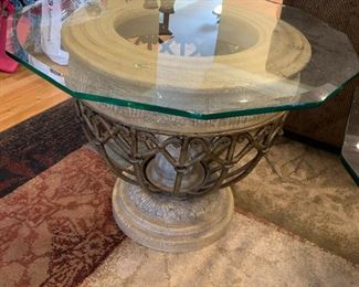 #12	Glass Top End Table w/Metal Base - 28x22	 $50.00 			
