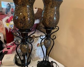 #19	Set of 2 Metal w/Crackle Glass Globes - 29" Tall	 $60.00 			
