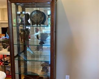 #23	Wood Display Cabinet w/4 shelves w/4 doors (2 on each side) w/beveled glass, lighted  - 32x14x92	 $275.00 			
