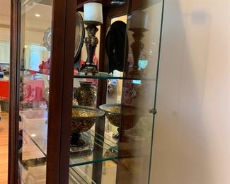 #23	Wood Display Cabinet w/4 shelves w/4 doors (2 on each side) w/beveled glass, lighted  - 32x14x92	 $275.00 			
