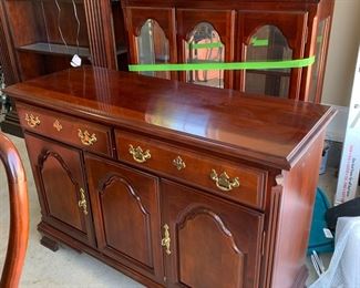 #104	Sumter China Cabinet (2pc) 3 doors 50x18x34 Hutch 3 beveled glass doors 51x16x49" lighted	 $150.00 			
This was moved from in the house to garage for easy moving. 