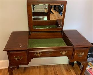 #33	sumter vanity with pop up mirror with 2 drawers (as is finish)  45x21x31	 $100.00 			
