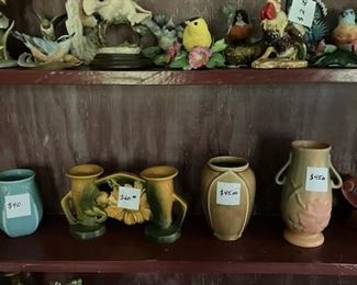 Porcelain birds, Roseville  pottery