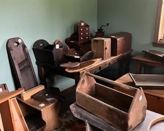 variety of wooden items - many antiques