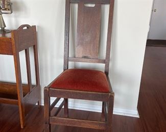 One of five Gustav Stickley H Back #308 dining chairs