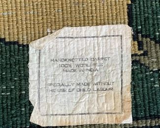 6.   Contemporary 8' by 10' hand knotted wool rug from India in Archibald Knox's Buds and Leaves Arts and Crafts textile design