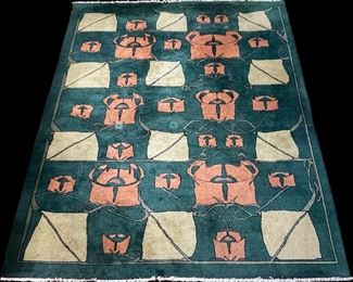 6.  Contemporary 8' by 10' hand knotted wool rug from India in Archibald Knox's Buds and Leaves Arts and Crafts textile design