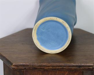 Another view of the Weller Pottery vase in blue